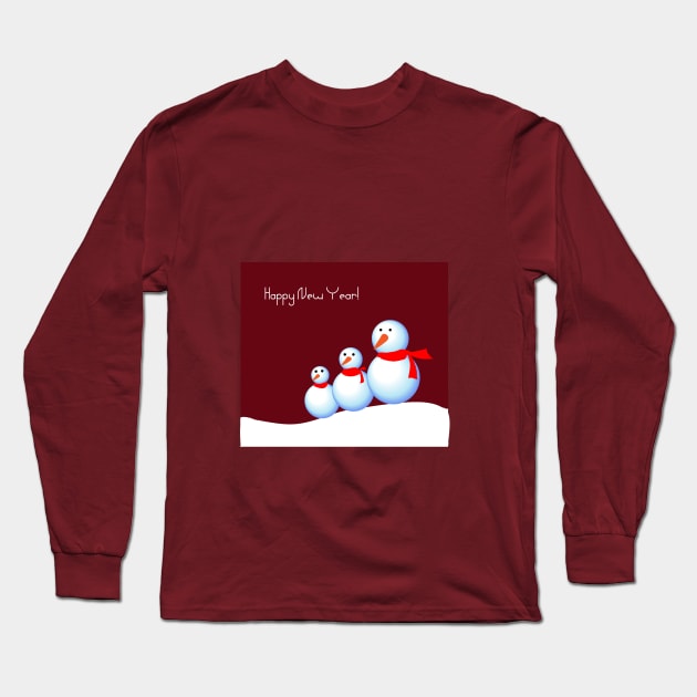 Happy New Year snowmans Long Sleeve T-Shirt by monika27